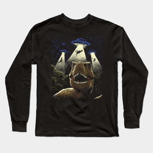 T-Rex Alien Encounter Long Sleeve T-Shirt by GoshWow 